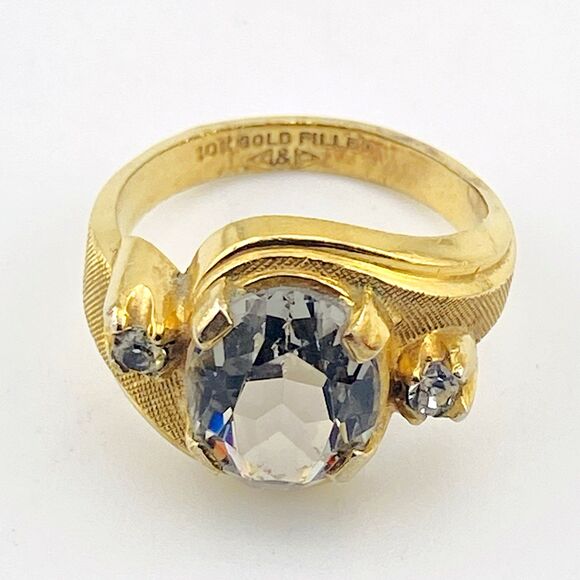 Vintage 10k Gold Filled Ring Solitaire w Accents Lavender Size 5 Signed - Picture 6 of 6